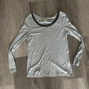 BANANA REPUBLIC Gray Long Sleeve T-Shirt With Faux Leather Trim